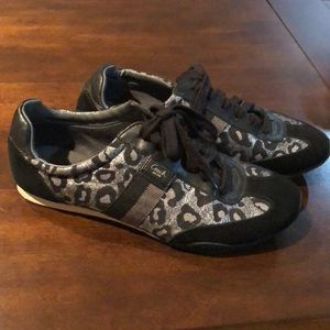 Black and Silver leopard print Coach sneakers